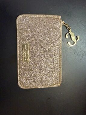 Jimmy Choo Metallic Rose Gold Glitter Zip Phone Wallet